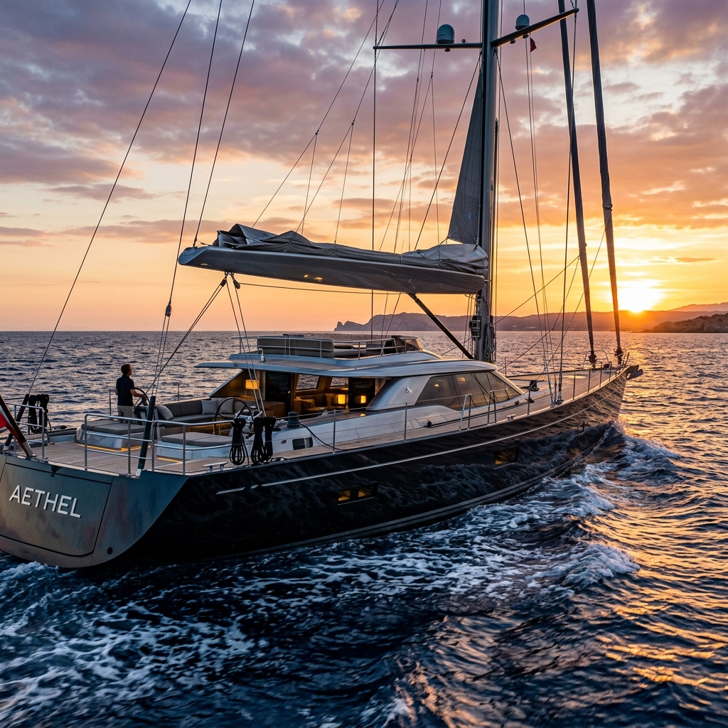 Luxury yacht under sail background
